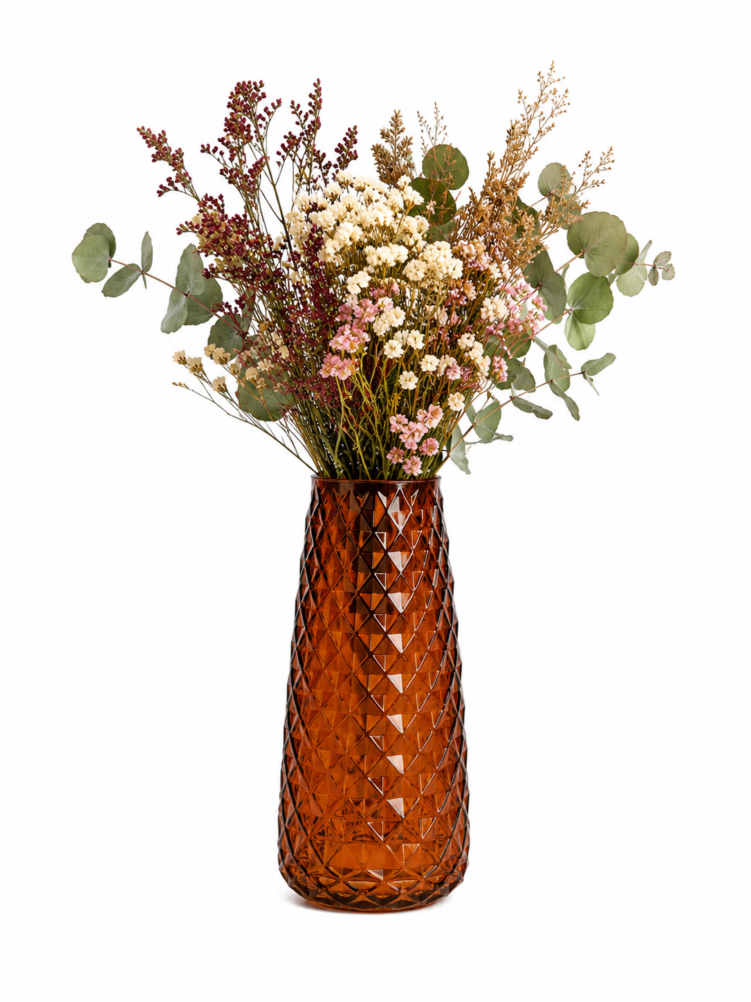Szklany wazon dekoracyjny z diamentową strukturą, brązowy transparentny 21 cm Vase Gemma