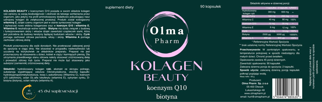 Olma Pharm Kolagen Beauty z Koenzymem Q10 i Biotyną 90 kapsułek