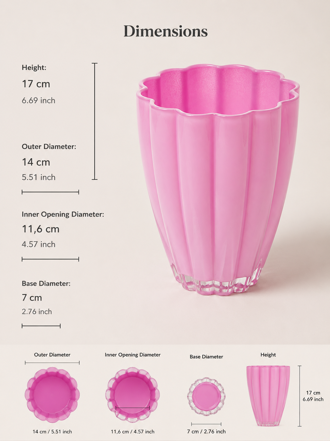 Szklany wazon dekoracyjny różowy 17 cm Vase Bloom