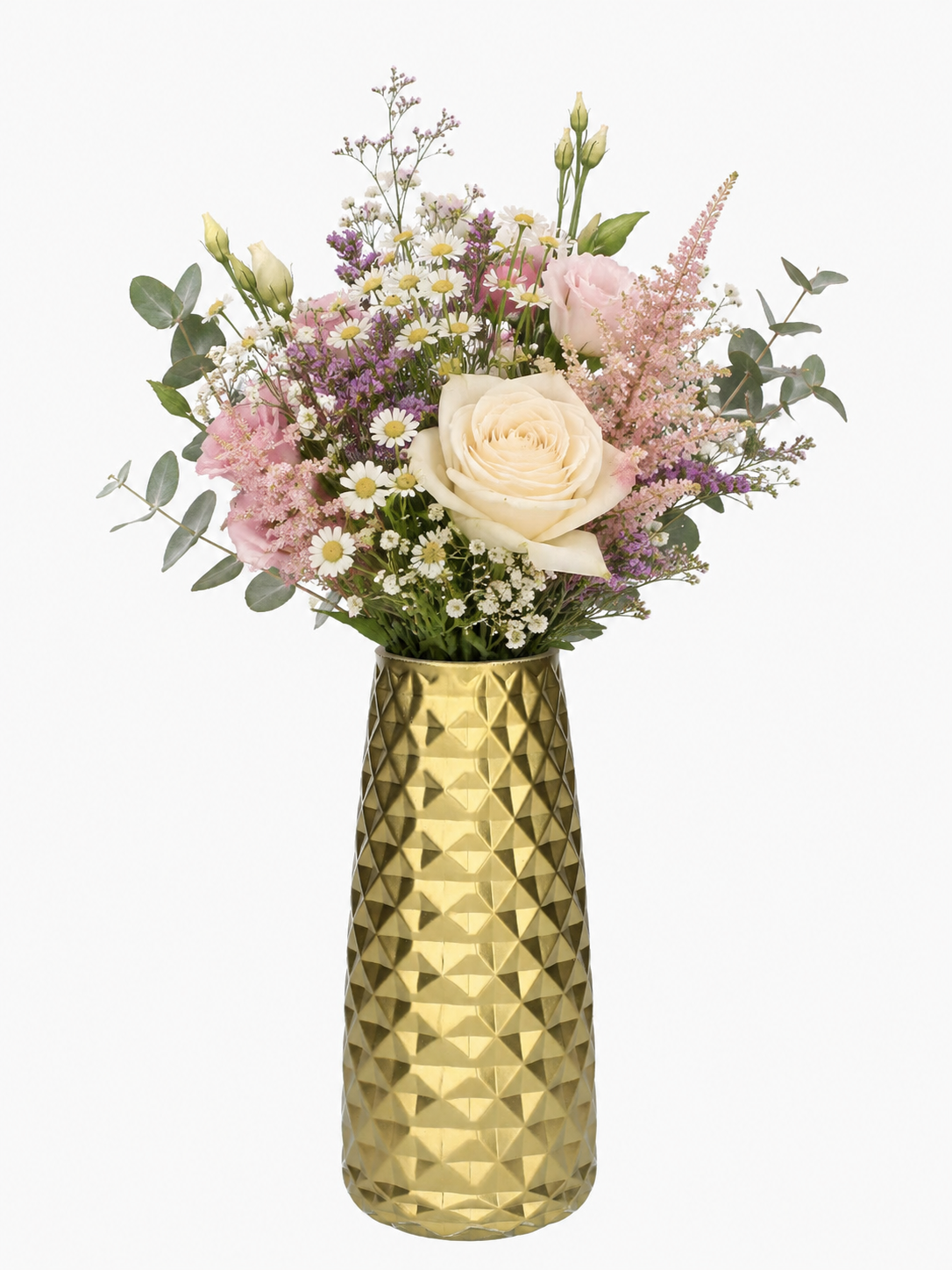 Szklany wazon dekoracyjny z diamentową strukturą, złoty transparentny 21 cm Vase Gemma