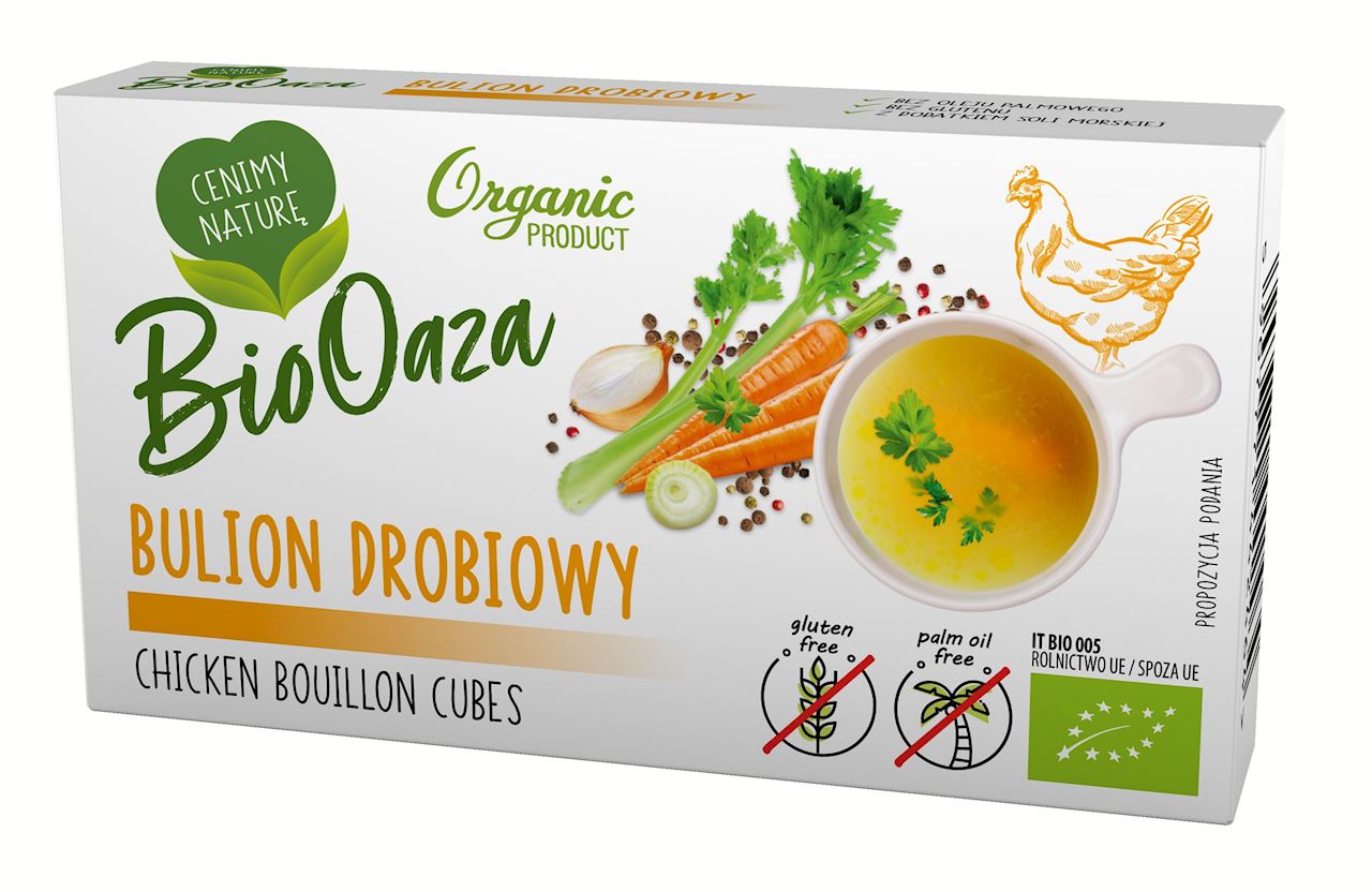 BIOOAZA Ekologiczne Bulion kostki drobiowe bez dodatku cukrów Bezglutenowe BIO (6 x 11 g) 66g
