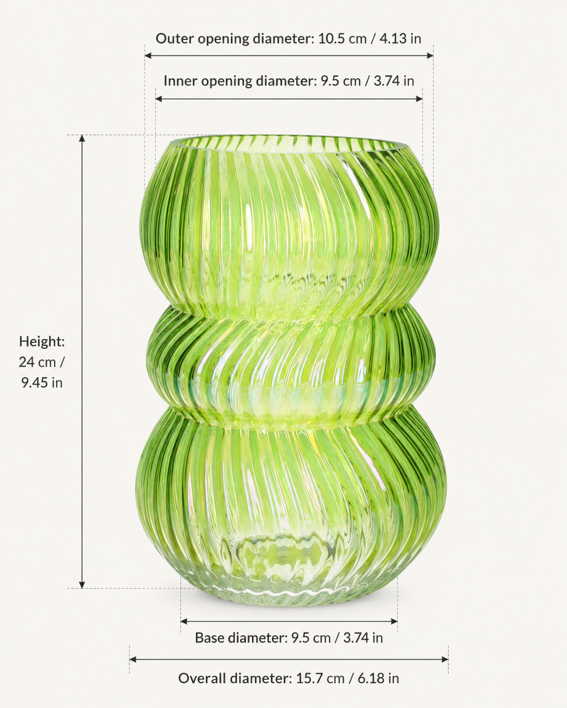 Wazon szklany zielono-perłowy przezroczysty, 24 cm Vase Lucelle