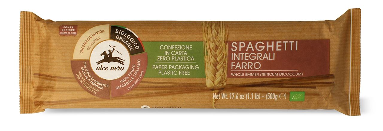 ALCE NERO Ekologiczny Makaron razowy Z PŁASKURKI spaghetti BIO 500 g