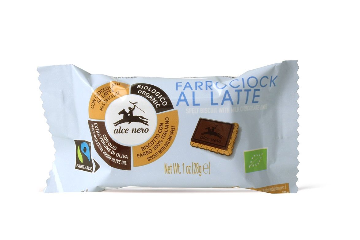 ALCE NERO Ekologiczne Herbatniki orkiszowe z czekoladą mleczną FAIR TRADE BIO 28 g