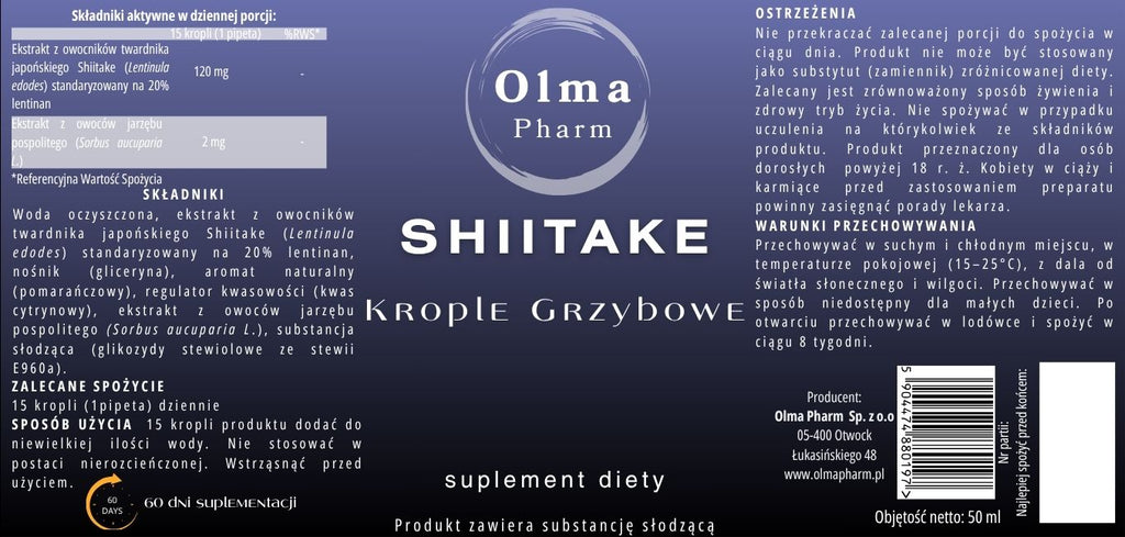 Olma Pharm SHIITAKE Krople Grzybowe 50 ml DER 5:1
