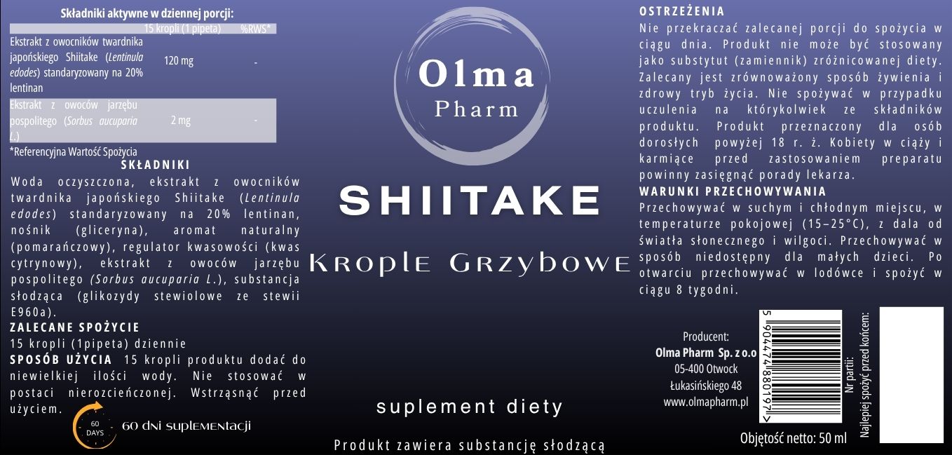 Olma Pharm SHIITAKE Krople Grzybowe 50 ml DER 5:1