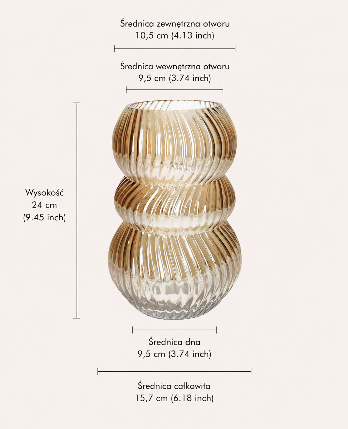 Wazon szklany beżowy-perłowy przezroczysty, 24 cm Vase Lucelle