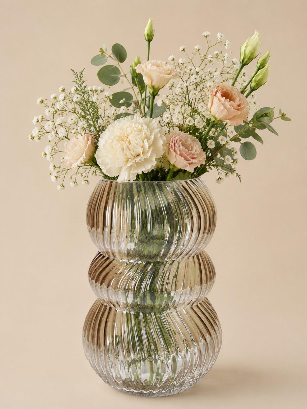 Wazon szklany beżowy-perłowy przezroczysty, 30 cm Vase Lucelle