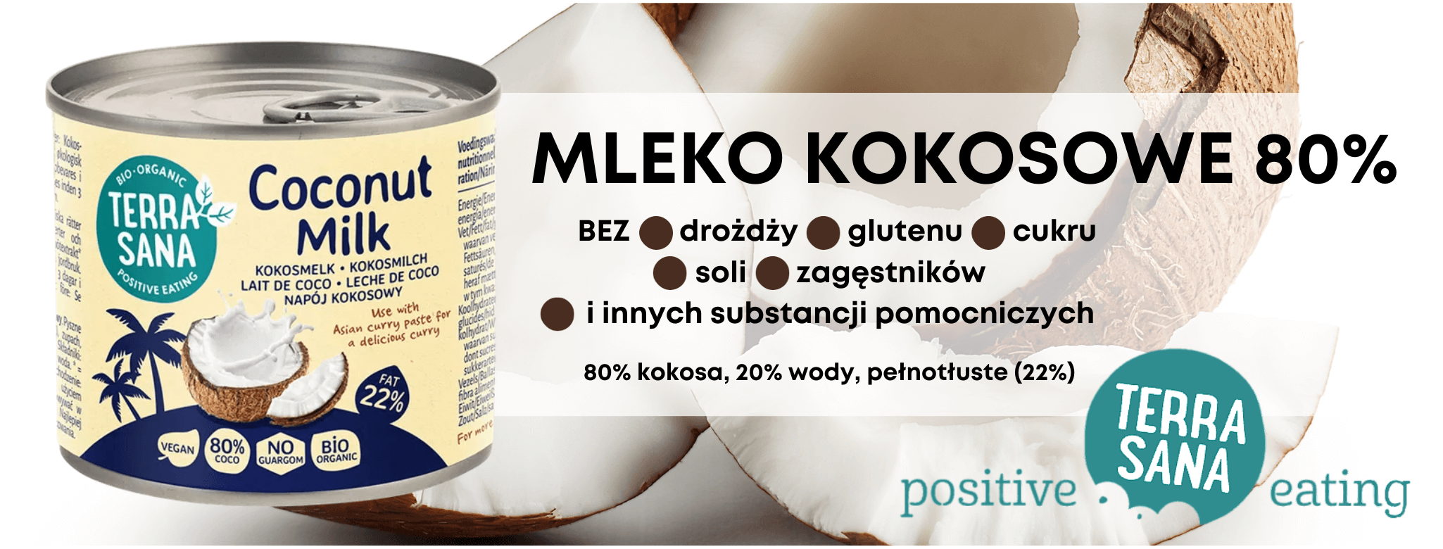TERRASANA Ekologiczne Mleczko kokosowe bez gumy guar (22 % Tłuszczu) BIO 200 ml