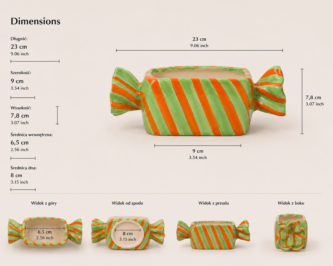 Doniczka ceramiczna Cukierek zielono-pomarańczowa 23 cm Pot Candy
