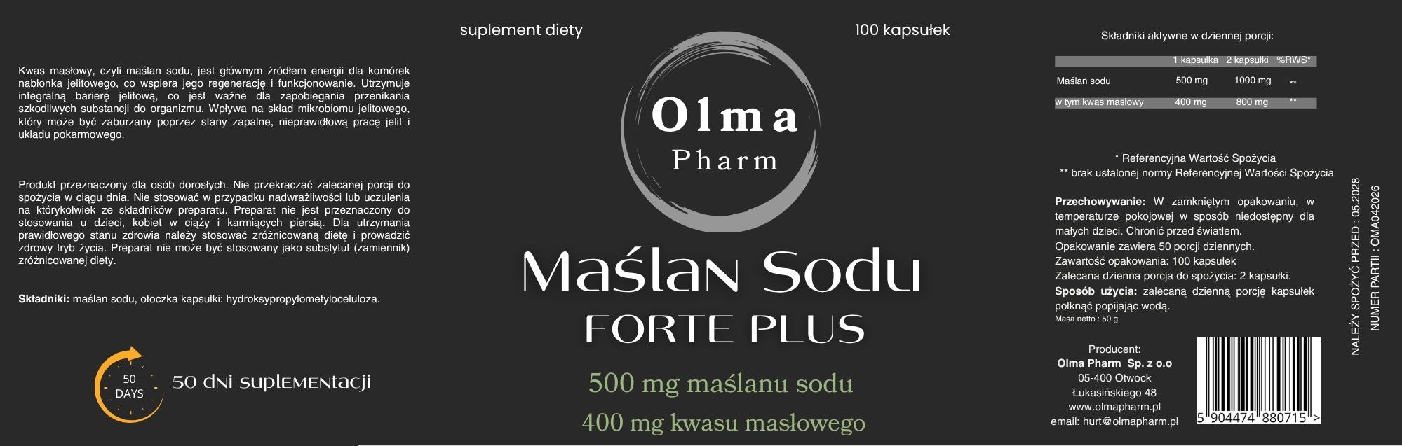 Olma Pharm MAŚLAN SODU Forte Plus 100 kapsułek