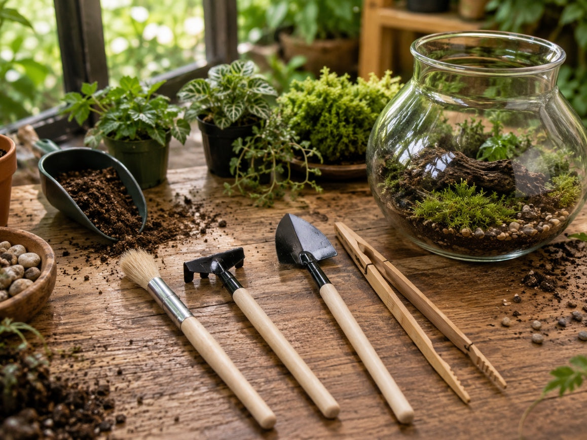 Kompletny zestaw narzędzi do terrarium - grabki, łopatka, pęseta, pędzelek