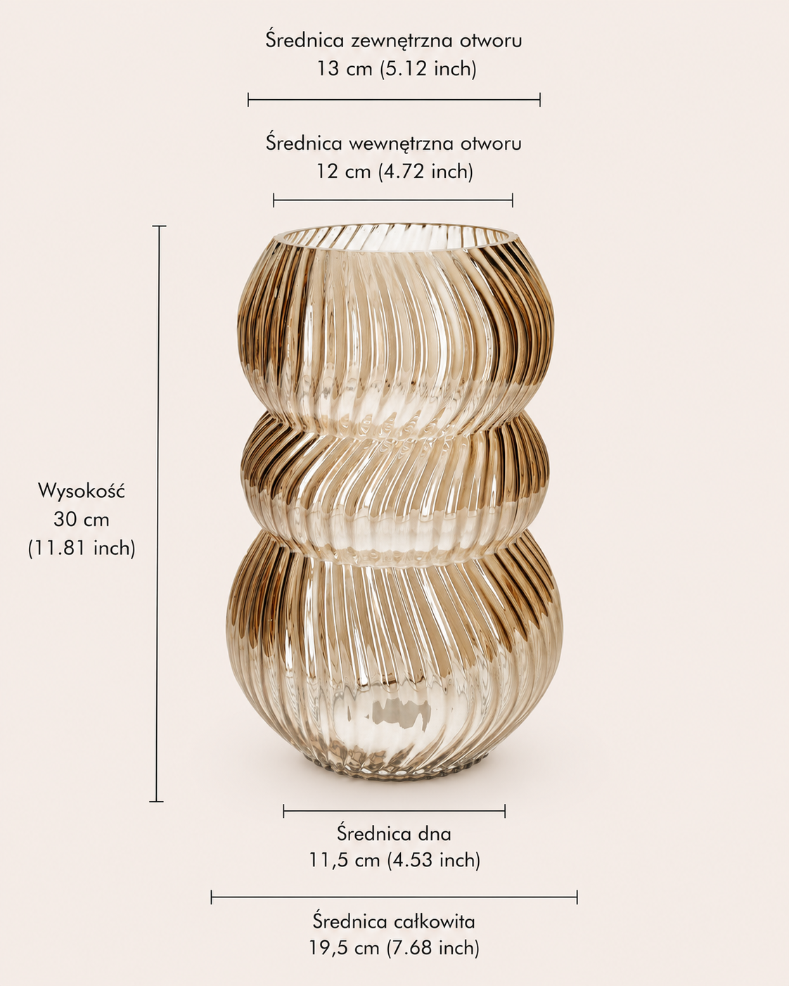 Wazon szklany fioletowy-perłowy przezroczysty, 30 cm Vase Lucelle