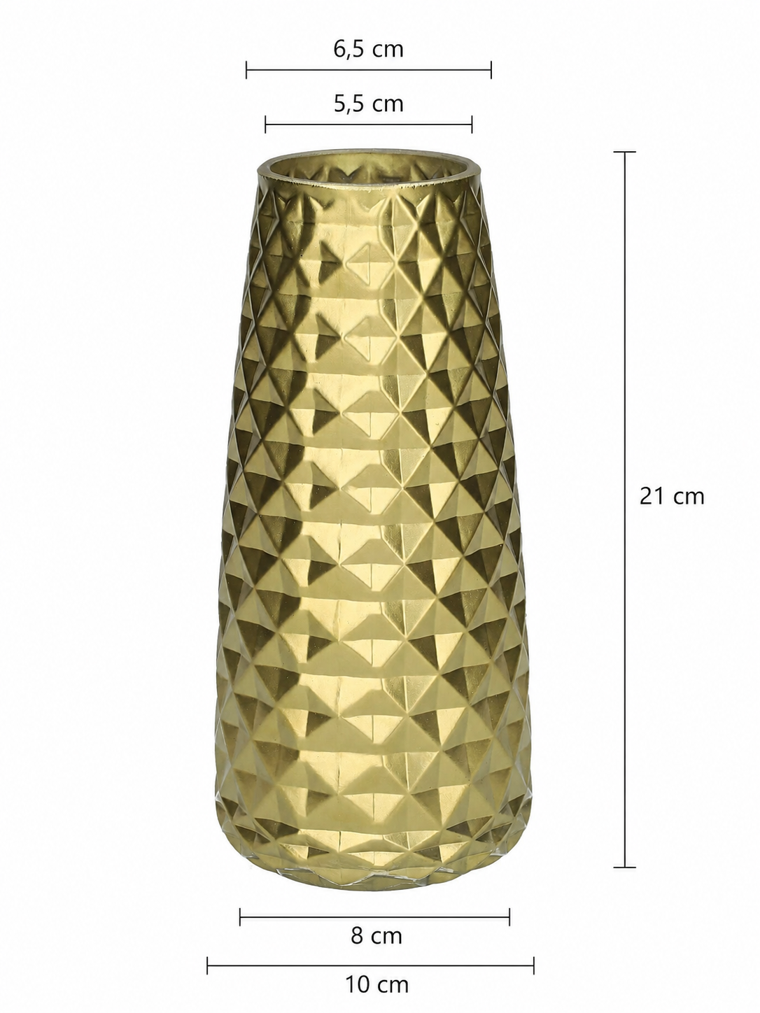 Szklany wazon dekoracyjny z diamentową strukturą, złoty transparentny 21 cm Vase Gemma