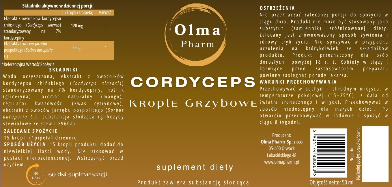 Olma Pharm CORDYCEPS Krople Grzybowe 50 ml DER 5:1