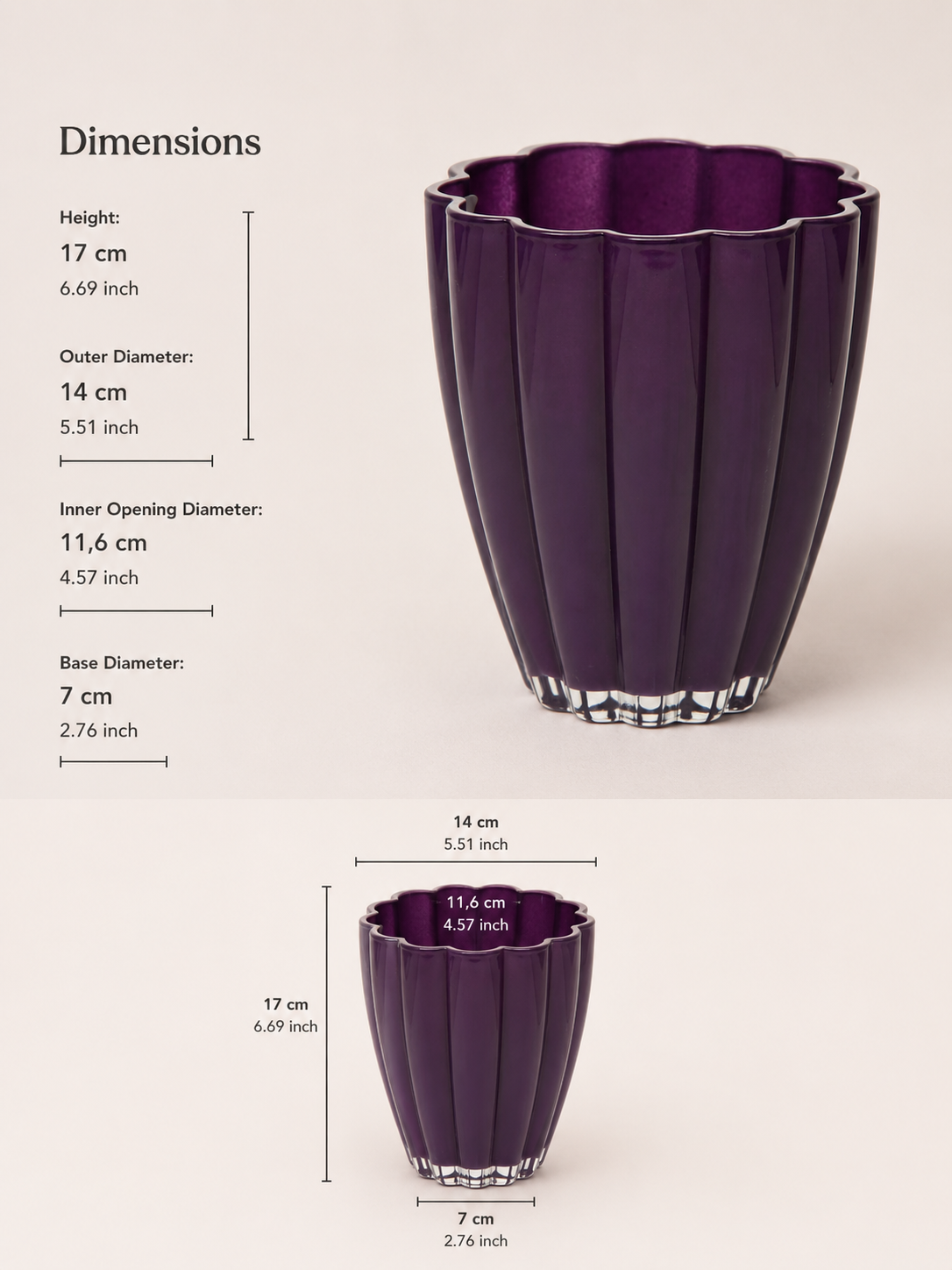 Szklany wazon dekoracyjny fioletowy 17 cm Vase Bloom