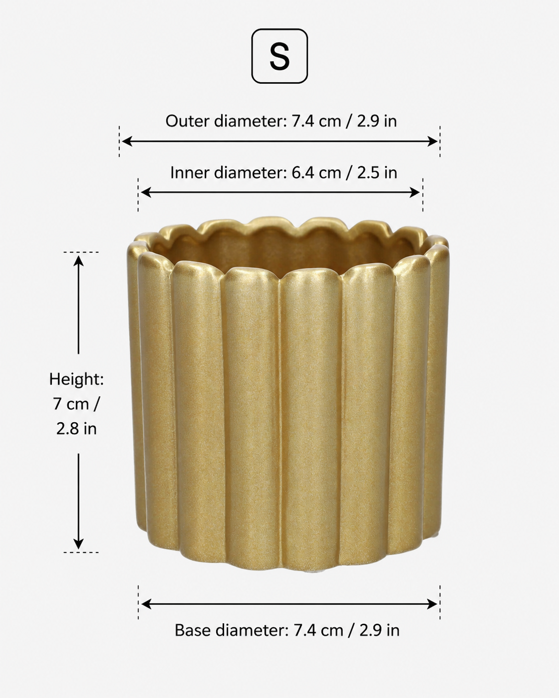 Złota ceramiczna doniczka dekoracyjna żłobiona S / 7 cm Pot Bliss