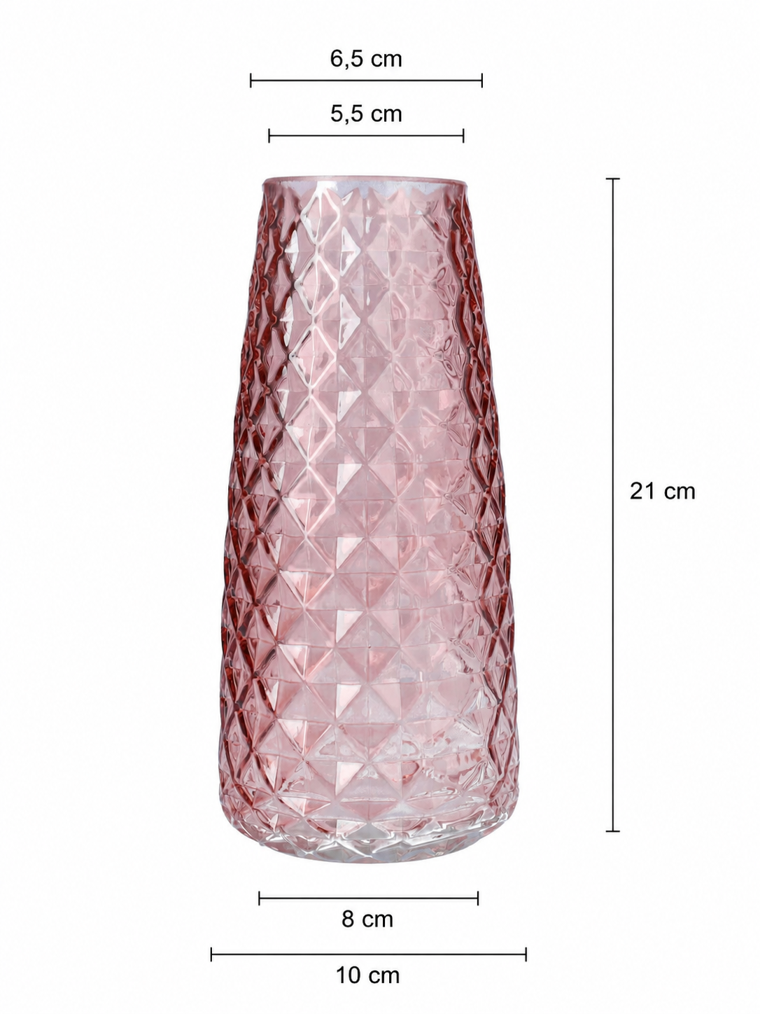 Szklany wazon dekoracyjny z diamentową strukturą, różowy transparentny 21 cm Vase Gemma