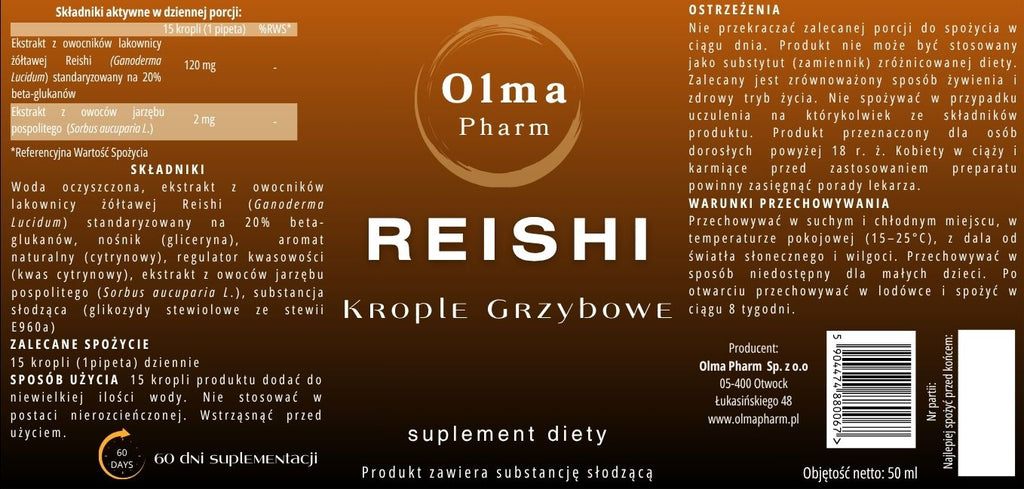 Olma Pharm REISHI Krople Grzybowe 50 ml DER 5:1