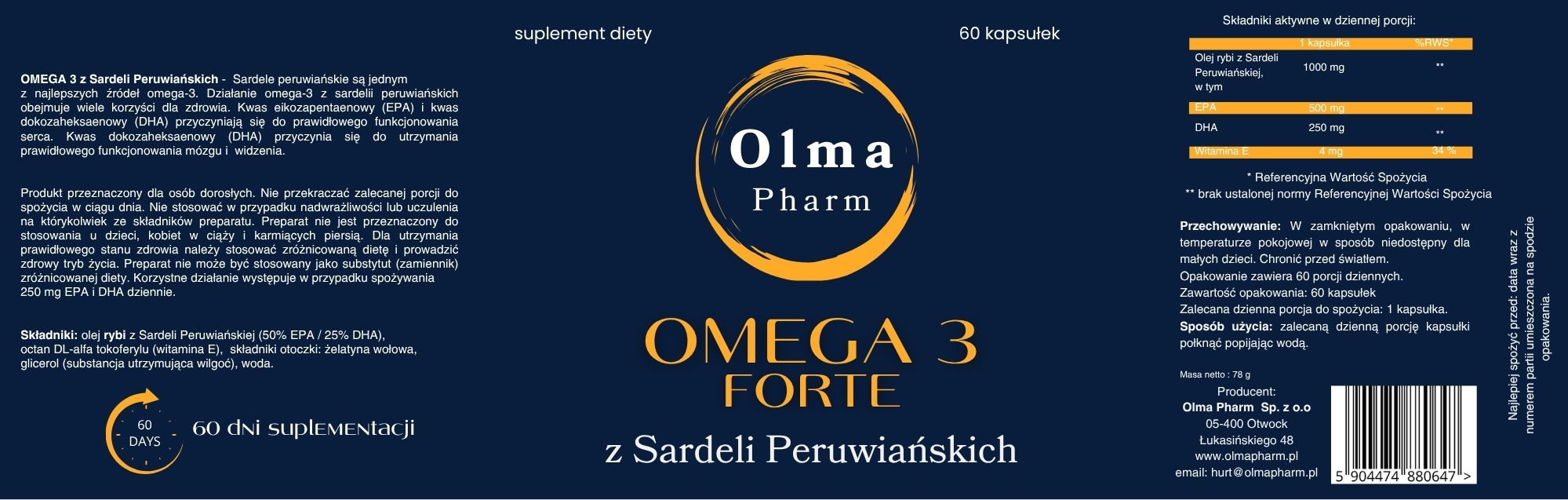 Olma Pharm Omega 3 Forte z Sardeli Peruwiańskich 60 kapsułek
