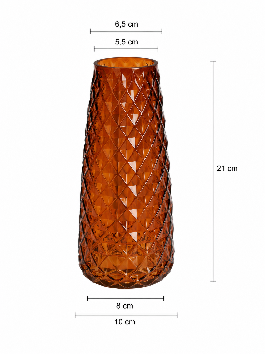 Szklany wazon dekoracyjny z diamentową strukturą, brązowy transparentny 21 cm Vase Gemma