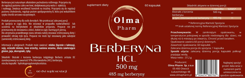 Olma Pharm Berberyna HCL 500 mg 60 kapsułek