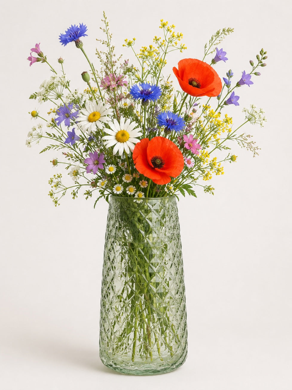 Szklany wazon dekoracyjny z diamentową strukturą, zielony transparentny 21 cm Vase Gemma